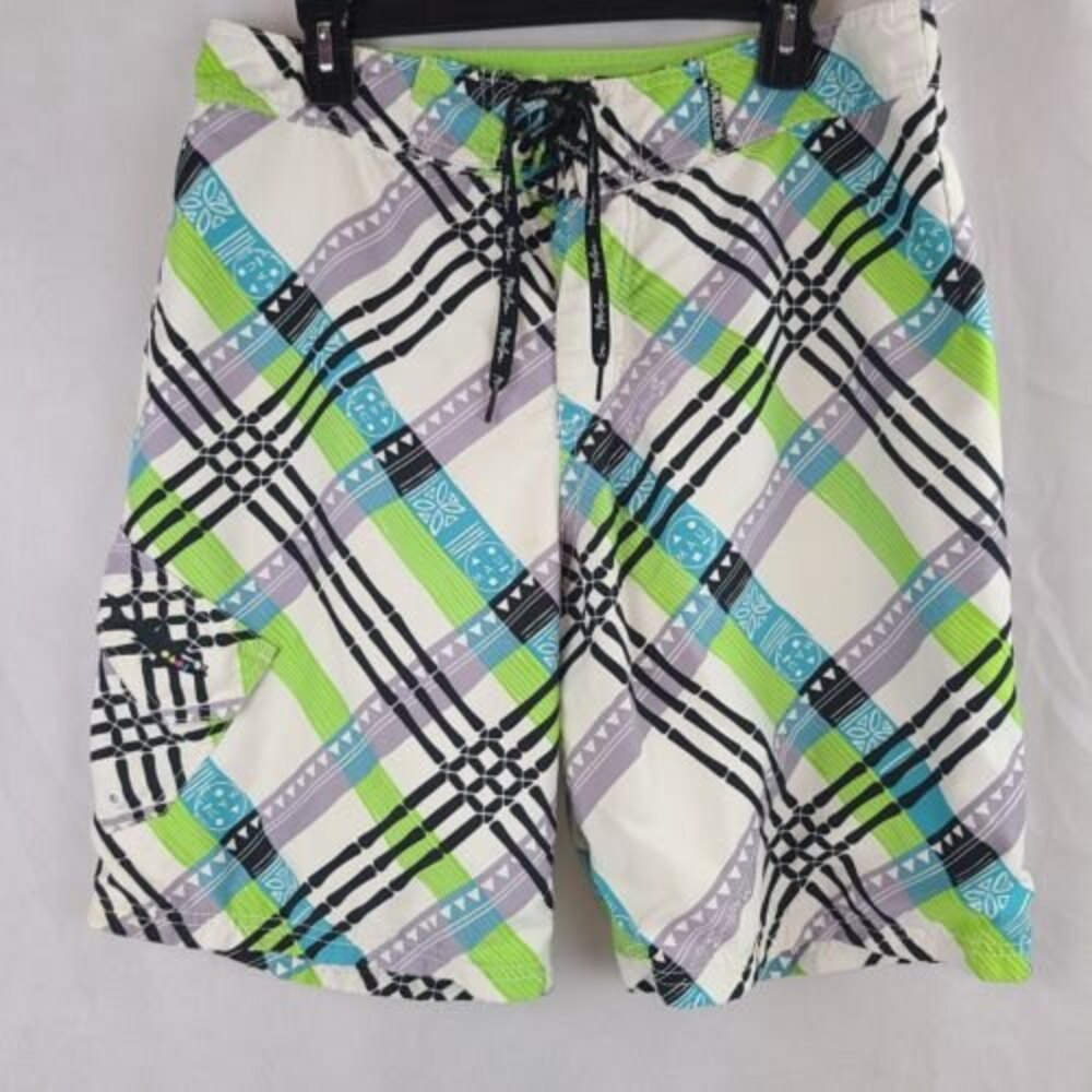 Maui & Sons Men's (S-34) Green, Blue, Black Fully Lined Board Shorts Swim Trunks